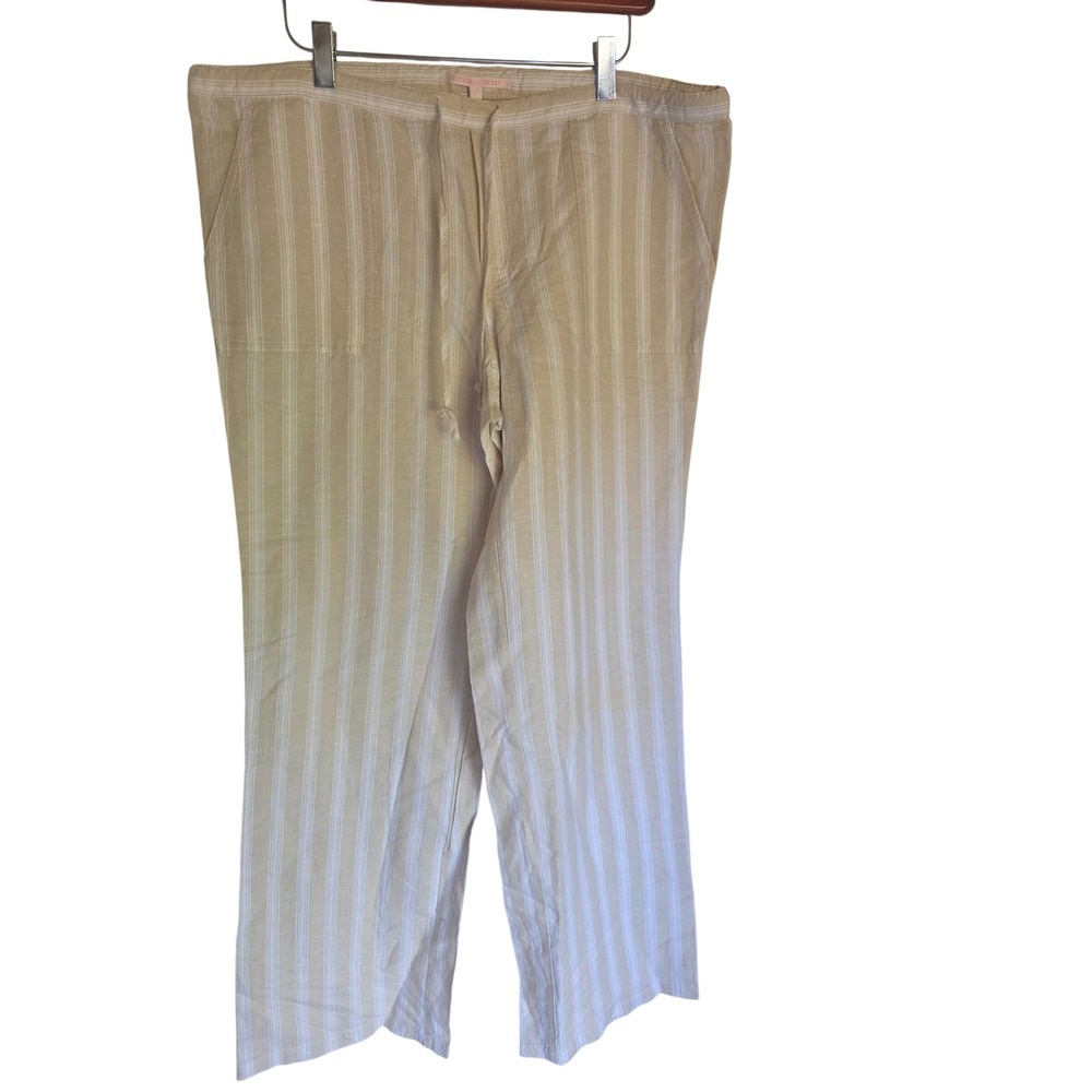 Victoria's Secret Linen Flax Blend Striped Wide Leg Pants Beige White Size 10